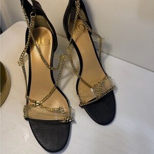 Elegant Black and Gold Chain Strap Heels